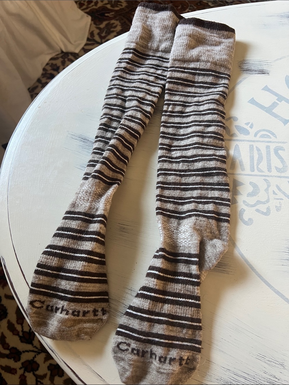 Carhartt Women’s Beige and Dark Brown Striped Knee Socks